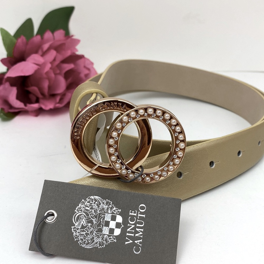 Vince Camuto gold belt with pearl and rhinestone accents on gold buckle NWT!